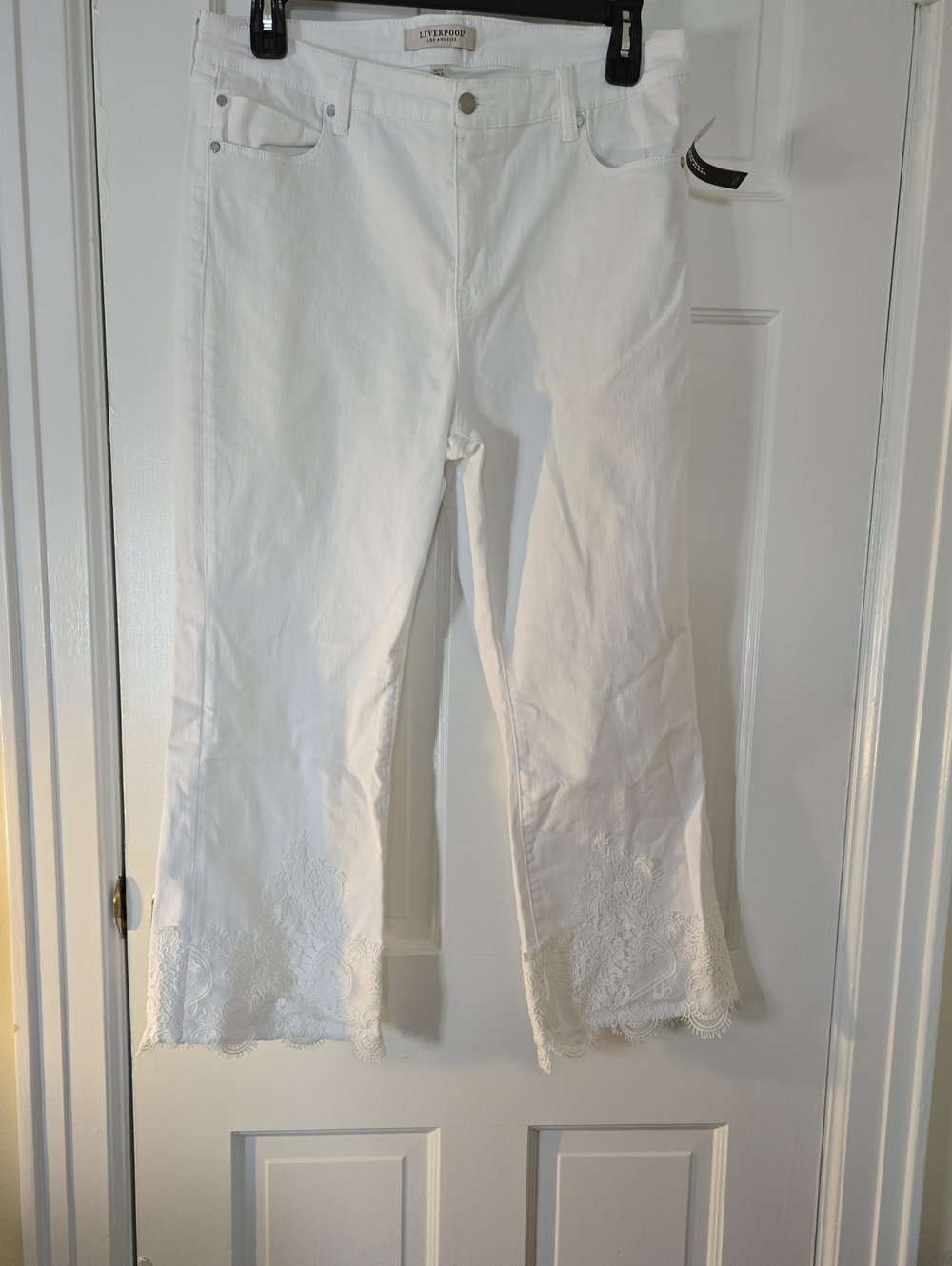 Liverpool White Flare Jeans with Lace Hem